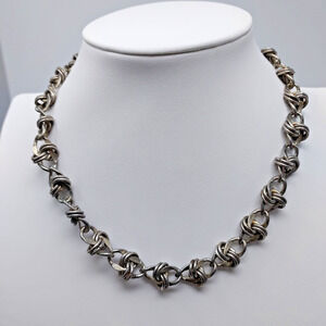 Vintage Anne Klein Heavy Silver Tone Chain Barbed Wire Look Signed 90s 17"